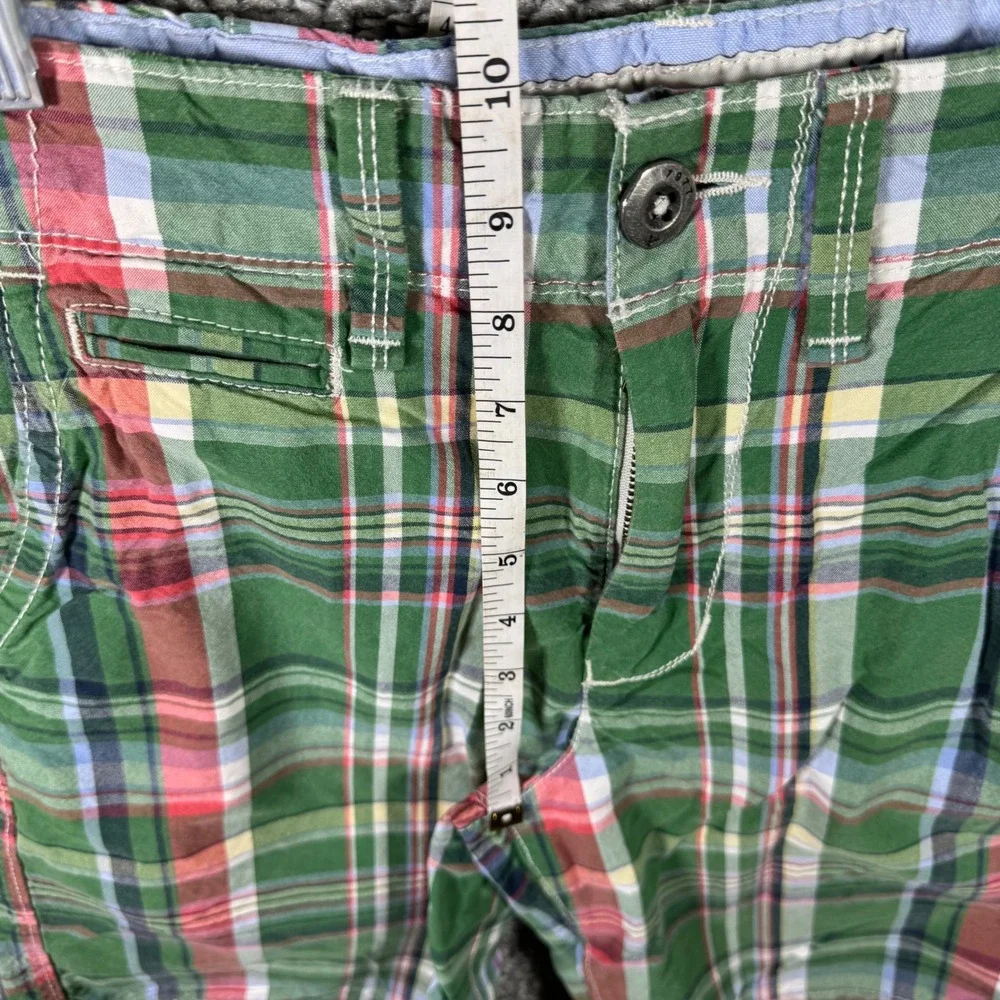 American Eagle Outfitters Plaid Shorts Classic Length Green Cotton Chino Mens 28